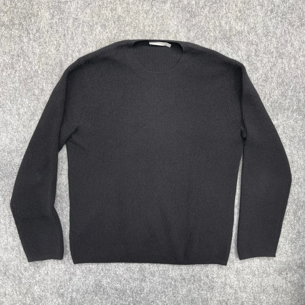 Vince Mens Black Waffle Knit Crewneck Sweater Size L Long Sleeve Pullover